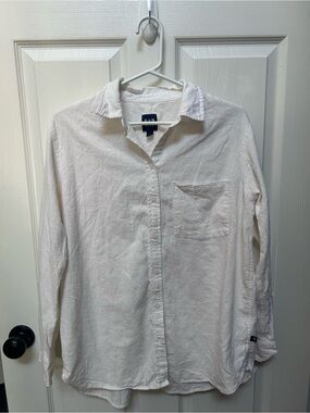 GAP Women’s Boyfriend White Long-Sleeve Casual Button-Down 100% Linen Shirt